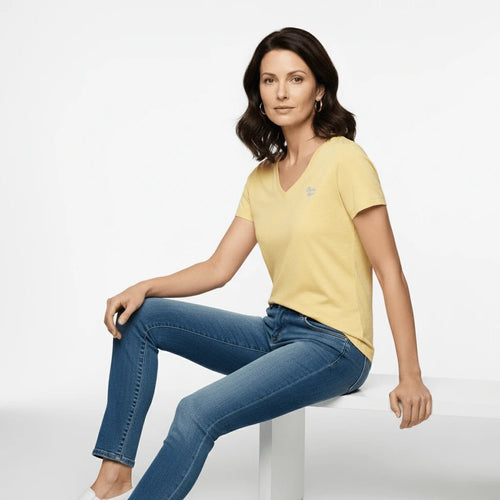 T-shirt femme jaune col V Blacks Legend