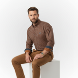 Long-sleeved mahogany floral shirt