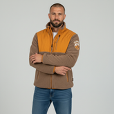 Sweat full-zip bimatière polaire orange et marron