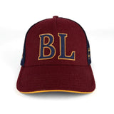 Casquette bicolore bordeaux et bleu marine en feutrine BACK TO LEGEND (vue de la face avant)