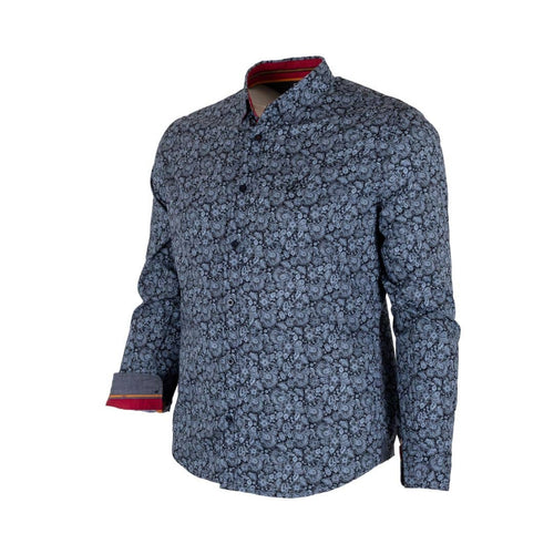 Chemise à manches longues homme grise en popline florale