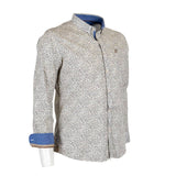 Chemise à manches longues blanche fleurie en popline (vue de 3/4 face)