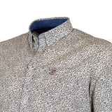 Chemise à manches longues blanche fleurie en popline (zoom col et poitrine)