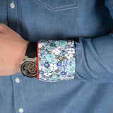 Chemise homme bleu moyen en chambray à manches longues (zoom revers de manche)