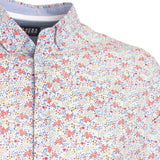 Chemise à manches longues homme bleu clair imprimé fleuri multicolore (zoom sur le col)