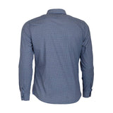 Chemise bleue à manches longues en popline micro géométrique (vue de dos)