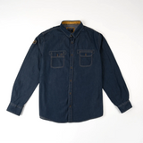 Chemise BACK TO LEGEND à manches longues en jean bleu denim foncé (vêtement à plat de face)