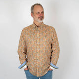 Chemise à manches longues kaki motif floral en voile de coton BACK to LEGEND