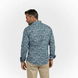 Chemise légère turquoise fleurie à manches longues Blacks Legend (vue de dos)