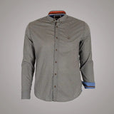 Chemise homme à manches longues marron en popline fantaisie (vue de face)