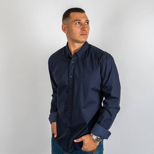 Chemise homme à manches longues bleu marine en popline