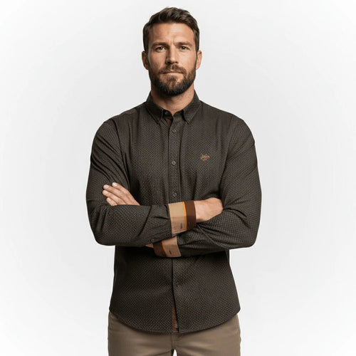 Chemise noire à manches longues en popline imprimé géométrique BACK to LEGEND