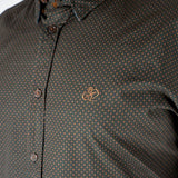 Chemise noire à manches longues en popline imprimé géométrique - BACK to LEGEND (zoom poitrine)