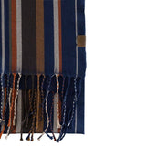 Écharpe bleu marine à franges et rayures multicolores