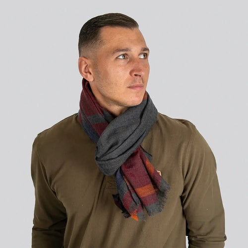 Écharpe pour homme en laine rayée acajou et gris - BACK to LEGEND