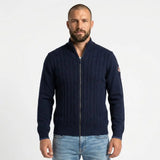 Gilet zippé bleu marine à maille torsadée BACK TO LEGEND