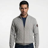 Gilet homme zippé gris chiné à maille torsadée BACK TO LEGEND