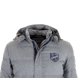 Parka Homme grise déperlante effet doudoune (zoom poitrine et capuche)