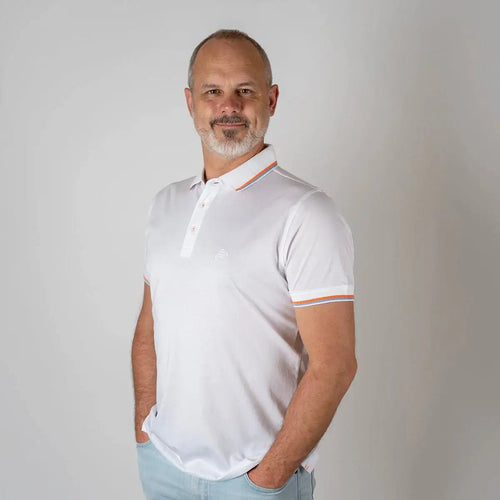 Polo blanc mercerisé pour Homme BACK TO LEGEND (vue de face)