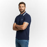 Polo homme bleu à col rayé contrasté et coupe ajustée BACK TO LEGEND