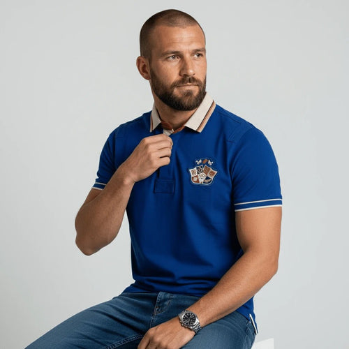 Polo manches courtes bleu marine Barbarians multi-badge pour homme BACK TO LEGEND