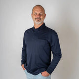 Polo homme bleu marine à manches longues - 100% coton mercerisé