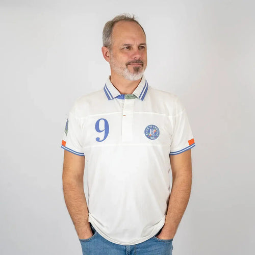 Polo blanc n°9 en coton jersey peau de pêche BACK to LEGEND