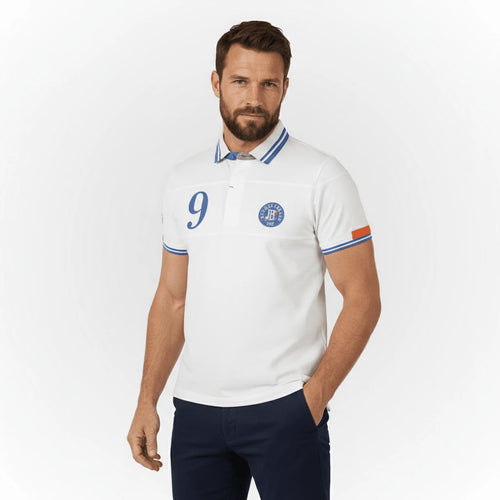 Polo blanc n°9 en coton jersey peau de pêche BACK to LEGEND
