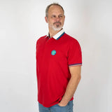 Polo homme rouge 100% coton jersey peau de pêche BACK to LEGEND (vue de 3/4 face)