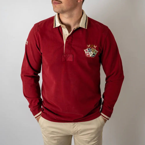 Polo homme à manches longues Barbarians rouge acajou