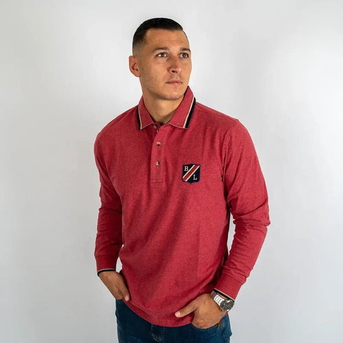 Polo homme Clubhouse rouge chiné à manches longues BACK to LEGEND