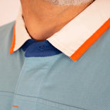 Polo ml jersey peau de pêche bleu turquoise n°9 BACK to LEGEND (zoom sur le col)