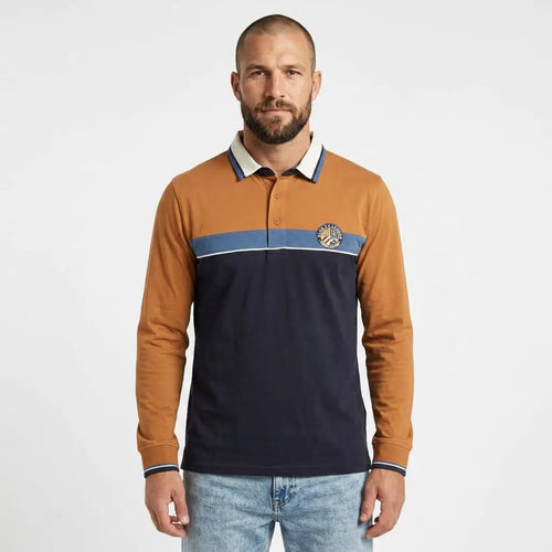 Polo à manches longues homme tricolore toucher peau de pêche BACK TO LEGEND