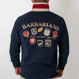 Polo bleu marine à manches longues Barbarians multi-badge (vue de dos)
