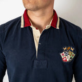 Polo bleu marine à manches longues Barbarians multi-badge (zoom poitrine)