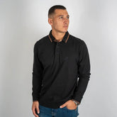 Polo noir manches longues brodé d'un ballon de rugby BACK to LEGEND