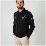 Polo noir homme à manches longues Barbarians multi-badge