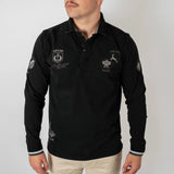 Polo noir homme à manches longues Barbarians multi-badge