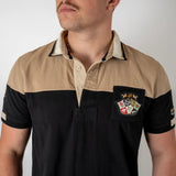Polo noir et marron Barbarians n°15 (zoom poitrine et col)