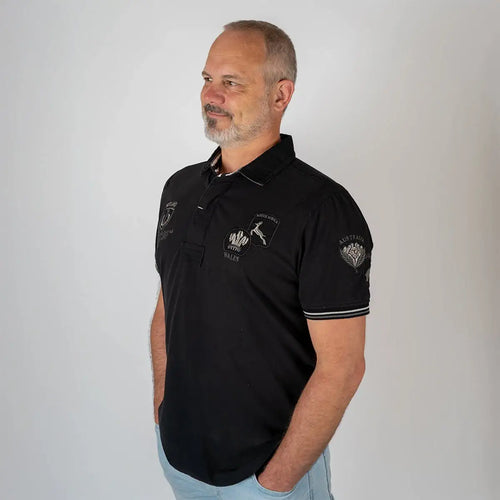 Polo noir à manches courtes multi badge Barbarians