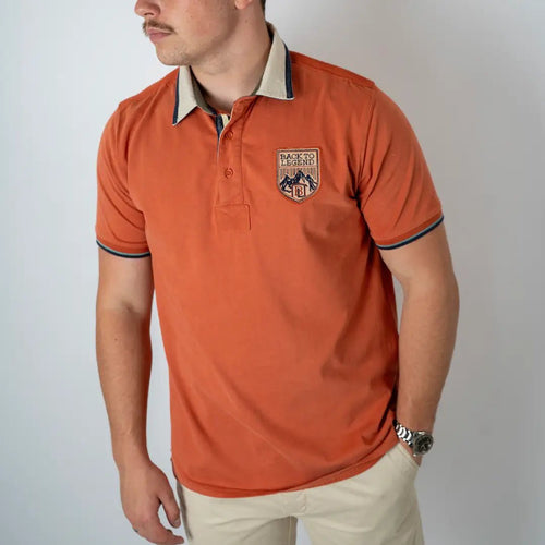 Polo orange col contrasté pour Homme - BACK to LEGEND