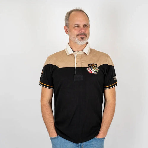 Polo scapulaire beige et noir Barbarians BACK to LEGEND