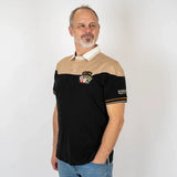 Polo scapulaire beige et noir Barbarians BACK to LEGEND (vue de 3/4 face)