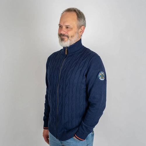 Pull bleu full zip torsadé pour homme BACK to LEGEND