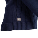 Pull full zip torsadé bleu marine en coton et cachemire (zoom côté)