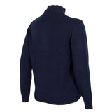 Pull full zip torsadé bleu marine en coton et cachemire (vue de 3/4 dos)