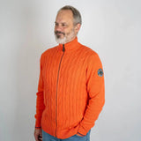 Pull orange full zip torsadé pour homme BACK to LEGEND
