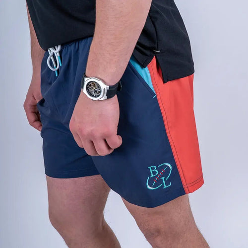 Short de bain tricolore marine/rouge/turquoise BACK to LEGEND (vue de profil)