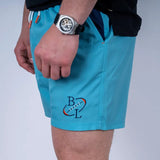 Short de bain homme turquoise et marine BACK to LEGEND (vue de profil)