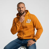 Sweat à capuche ocre en molleton gratté bi matière BACK to LEGEND